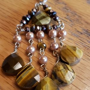 Tiger's Eye and Pearl Earrings